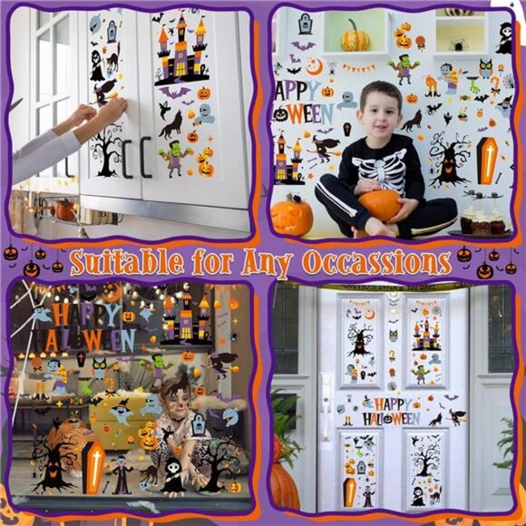115PCS Halloween Window Clings, 9 Sheets Halloween Decorations, Cute Witch Tree - Picture 7 of 8